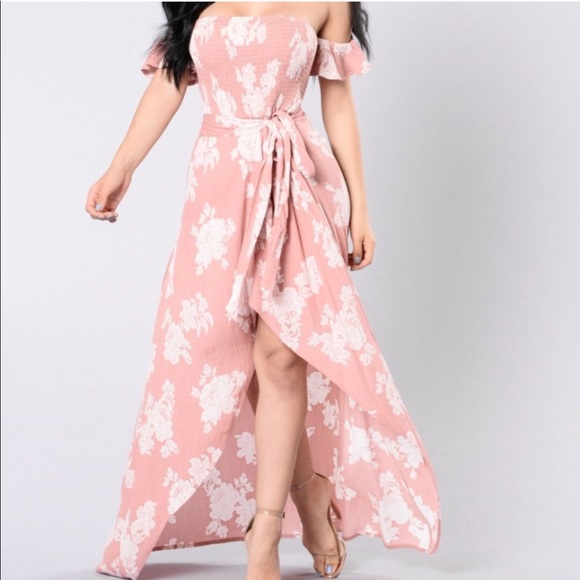 None Dresses & Skirts - Mauve high low off the shoulder wrap maxi dress